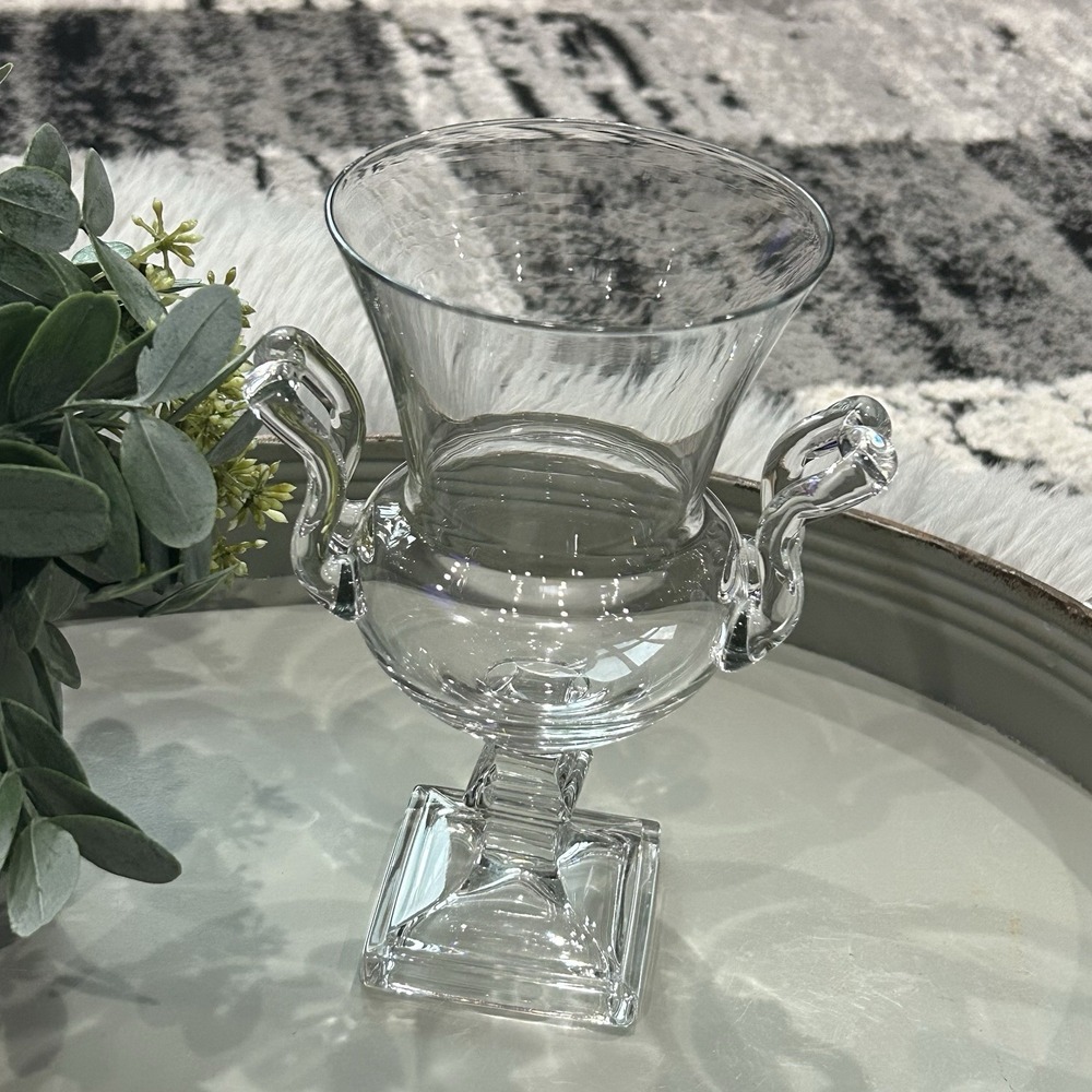 Duncan‎ Miller MCM 1940's Grecian Clear Glass Urn Vase With Handles